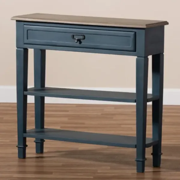 Console Tables-Kirkland's Home Daphne Blue Bayur Wood Two-Shelf Console Table