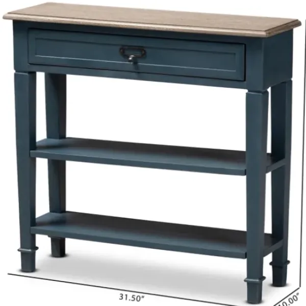Console Tables-Kirkland's Home Daphne Blue Bayur Wood Two-Shelf Console Table