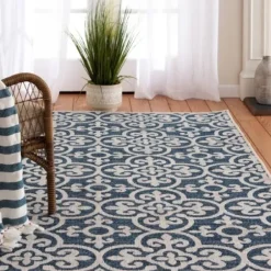 Outdoor Rugs-Kirkland's Home Darcie Blue Geometric Outdoor Rug, 5X8 Blue/Gray