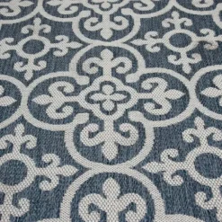 Outdoor Rugs-Kirkland's Home Darcie Blue Geometric Outdoor Rug, 5X8 Blue/Gray