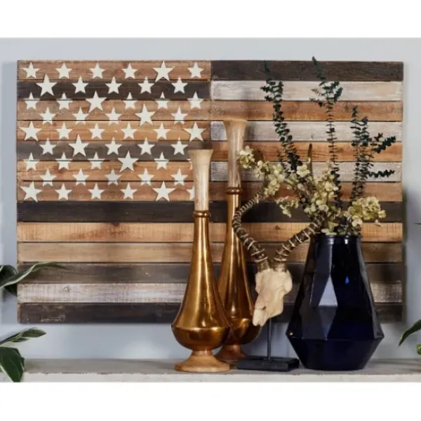 Wall Plaques-Kirkland's Home Dark American Flag Wooden Wall Sculpture Brown
