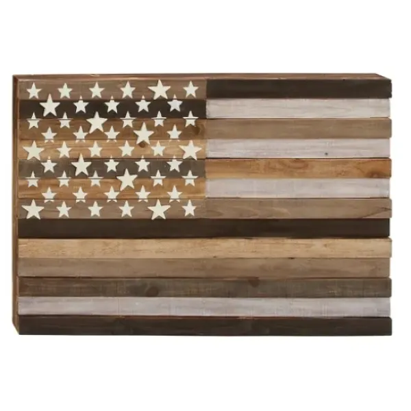 Wall Plaques-Kirkland's Home Dark American Flag Wooden Wall Sculpture Brown