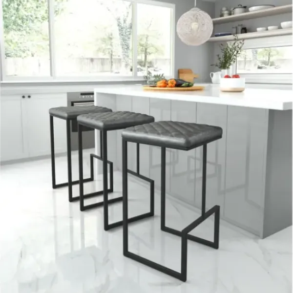 Bar Stools & Counter Height Stools-Kirkland's Home Dark And Black Upholstered Barstool Gray