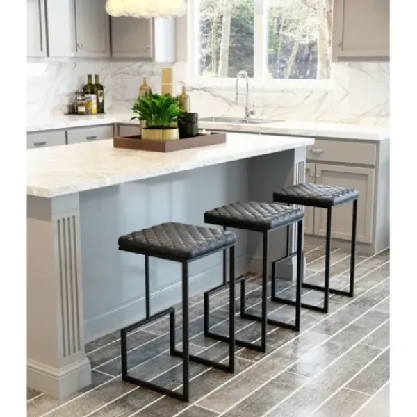Bar Stools & Counter Height Stools-Kirkland's Home Dark And Black Upholstered Barstool Gray