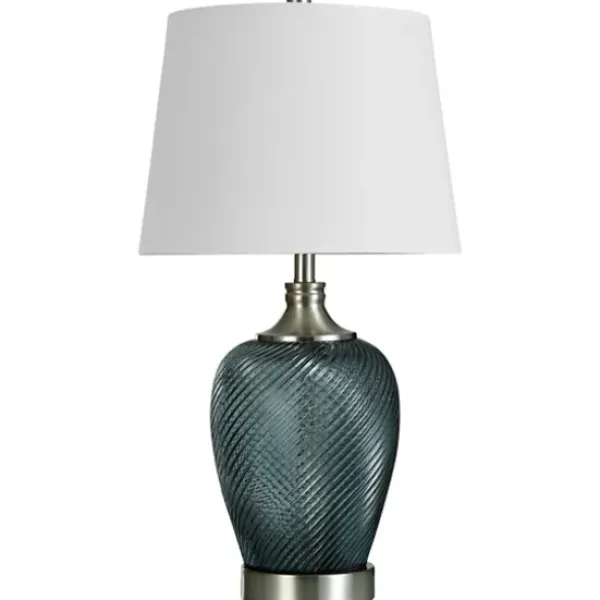Table Lamps-Kirkland's Home Dark Aqua Ribbed Swirl Table Lamp White