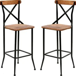 Bar Stools & Counter Height Stools-Kirkland's Home Dark Bronze And Pine Wood Bar Stools, Set Of 2 Brown