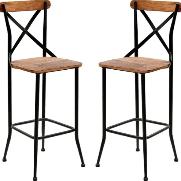 Bar Stools & Counter Height Stools-Kirkland's Home Dark Bronze And Pine Wood Bar Stools, Set Of 2 Brown