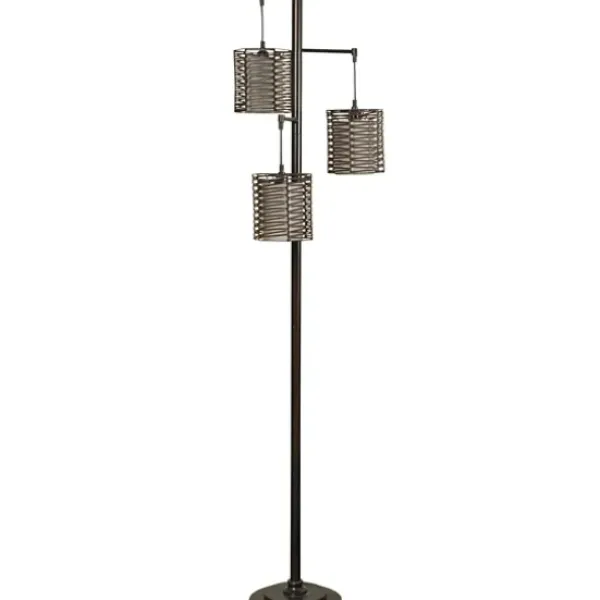 Floor Lamps-Kirkland's Home Dark Bronze And Rattan 3-Arm Floor Lamp Brown
