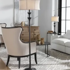 Floor Lamps-Kirkland's Home Dark Bronze Metal Flare Floor Lamp Tan