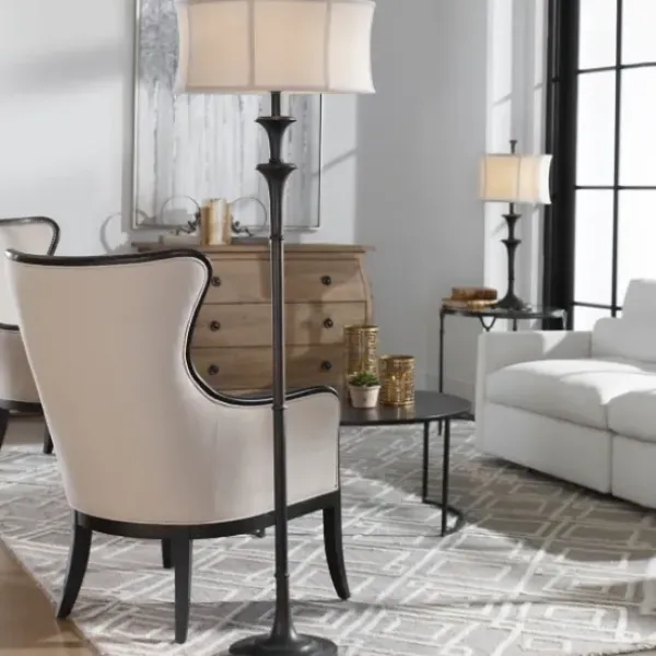 Floor Lamps-Kirkland's Home Dark Bronze Metal Flare Floor Lamp Tan