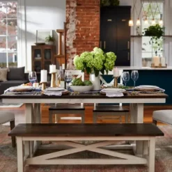 Dining Tables-Kirkland's Home Dark Brown And Ivory Jackson Dining Table Brown/Ivory