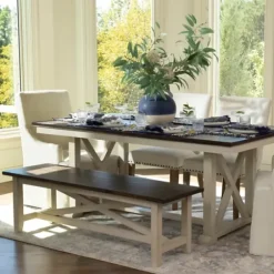 Benches & Ottomans-Kirkland's Home Dark Brown And Jackson Dining Bench Ivory