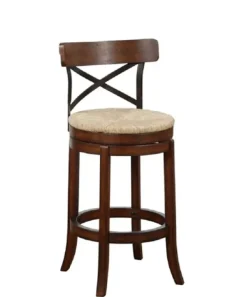 Bar Stools & Counter Height Stools-Kirkland's Home Dark Brown Wood And Seagrass Swivel Bar Stool Tan