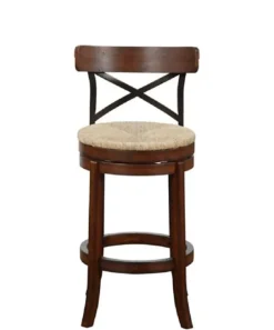 Bar Stools & Counter Height Stools-Kirkland's Home Dark Brown Wood And Seagrass Swivel Bar Stool Tan