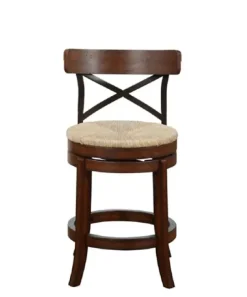Bar Stools & Counter Height Stools-Kirkland's Home Dark Brown Wood And Seagrass Swivel Counter Stool Tan
