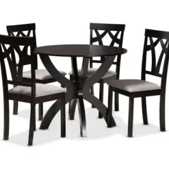 Dining Tables-Kirkland's Home Dark Brown Wood Tripod Table 5-Pc. Dining Set Gray