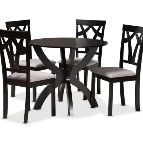 Dining Tables-Kirkland's Home Dark Brown Wood Tripod Table 5-Pc. Dining Set Gray