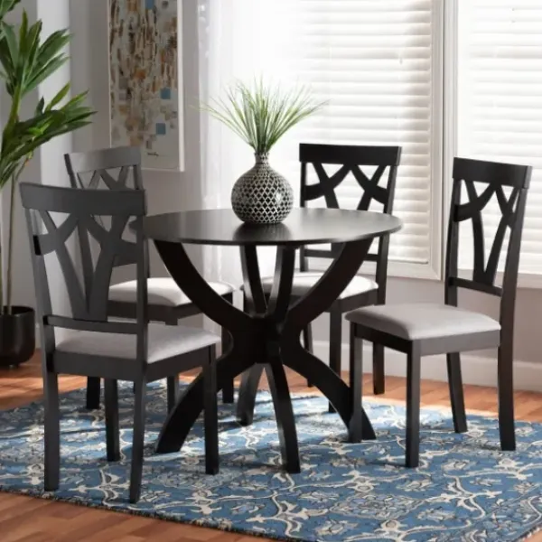 Dining Tables-Kirkland's Home Dark Brown Wood Tripod Table 5-Pc. Dining Set Gray