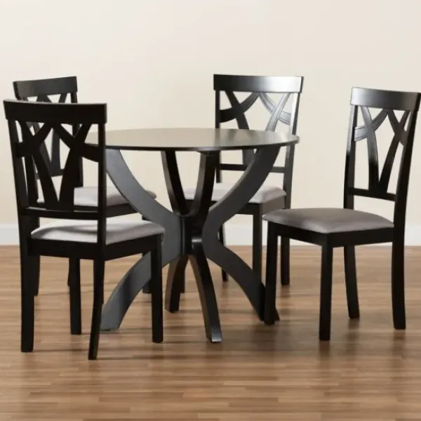 Dining Tables-Kirkland's Home Dark Brown Wood Tripod Table 5-Pc. Dining Set Gray