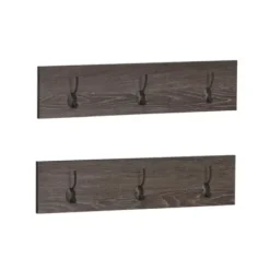Hooks-Kirkland's Home Dark Brown Wooden 3-Hook Coat Racks, Set Of 2