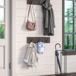 Hooks-Kirkland's Home Dark Brown Wooden 3-Hook Coat Racks, Set Of 2
