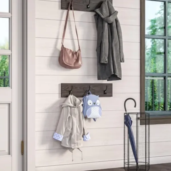 Hooks-Kirkland's Home Dark Brown Wooden 3-Hook Coat Racks, Set Of 2