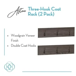 Hooks-Kirkland's Home Dark Brown Wooden 3-Hook Coat Racks, Set Of 2