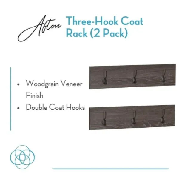 Hooks-Kirkland's Home Dark Brown Wooden 3-Hook Coat Racks, Set Of 2