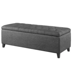 Benches & Ottomans-Kirkland's Home Dark Button Tufted Storage Bench Gray