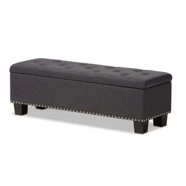 Entryway Furniture-Kirkland's Home Dark Button-Tufted Upholstered Storage Bench Gray