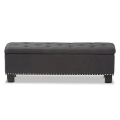 Entryway Furniture-Kirkland's Home Dark Button-Tufted Upholstered Storage Bench Gray