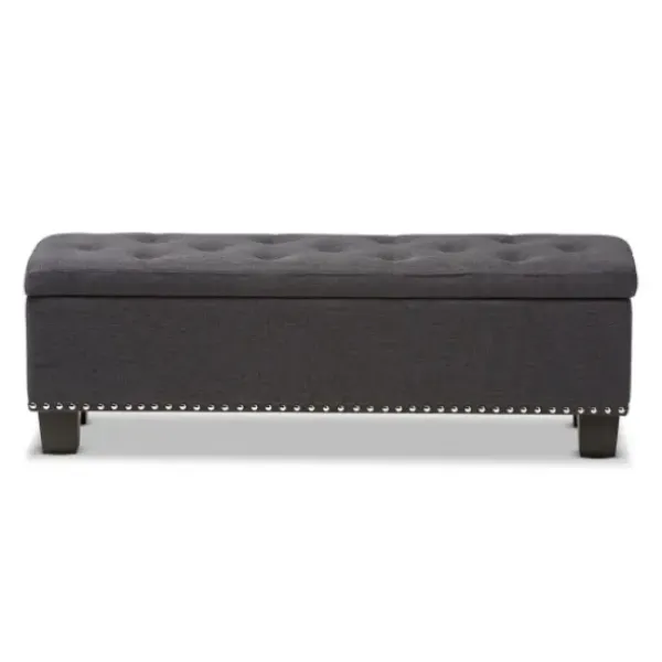 Entryway Furniture-Kirkland's Home Dark Button-Tufted Upholstered Storage Bench Gray