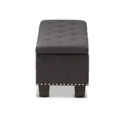 Entryway Furniture-Kirkland's Home Dark Button-Tufted Upholstered Storage Bench Gray