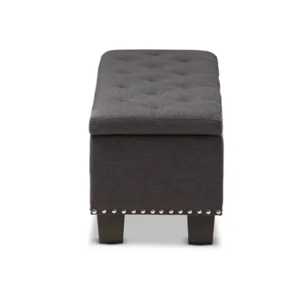 Entryway Furniture-Kirkland's Home Dark Button-Tufted Upholstered Storage Bench Gray