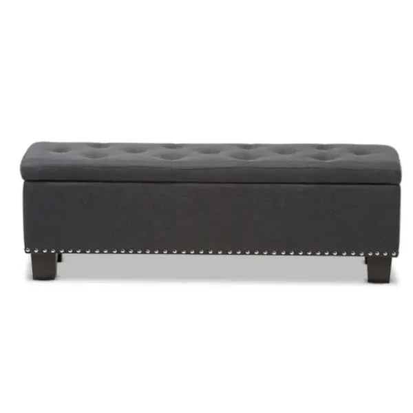 Entryway Furniture-Kirkland's Home Dark Button-Tufted Upholstered Storage Bench Gray