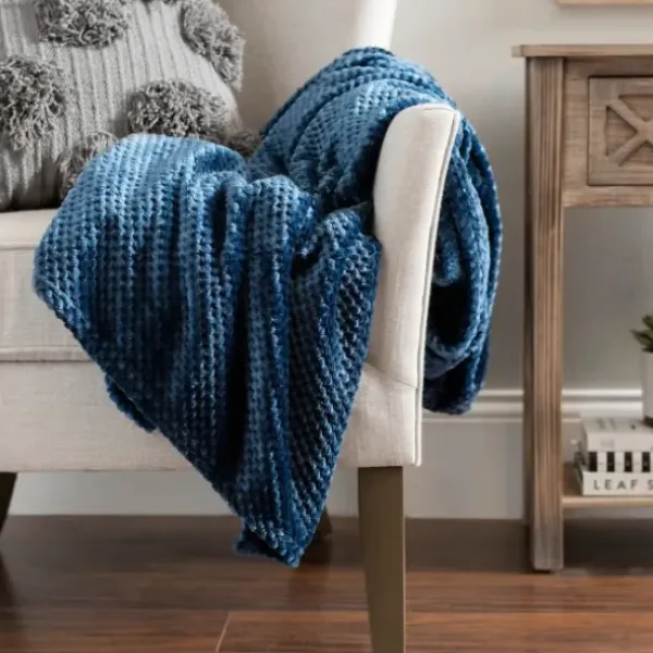 Blankets & Throws-Kirkland's Home Dark Denim Heavenly Plush Bubble Throw Blue