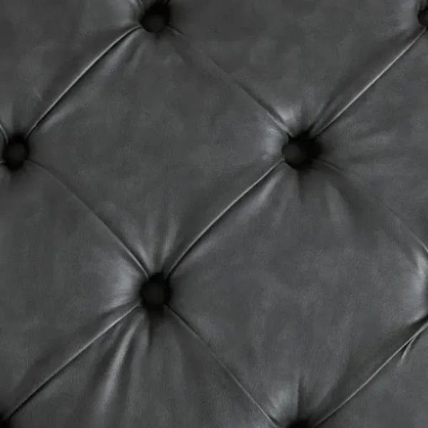 Benches & Ottomans-Kirkland's Home Dark Espresso Button Tufted Leather Ottoman Brown