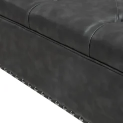 Benches & Ottomans-Kirkland's Home Dark Espresso Button Tufted Leather Ottoman Brown