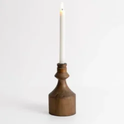 Candle Holders-Kirkland's Home Dark Eucalyptus Wood Taper Candle Holder, 8 In. Brown