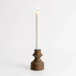 Candle Holders-Kirkland's Home Dark Eucalyptus Wood Taper Candle Holder, 4 In. Brown