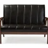 Sofas & Loveseats-Kirkland's Home Dark Faux Leather Channel Loveseat, 45 In. Brown