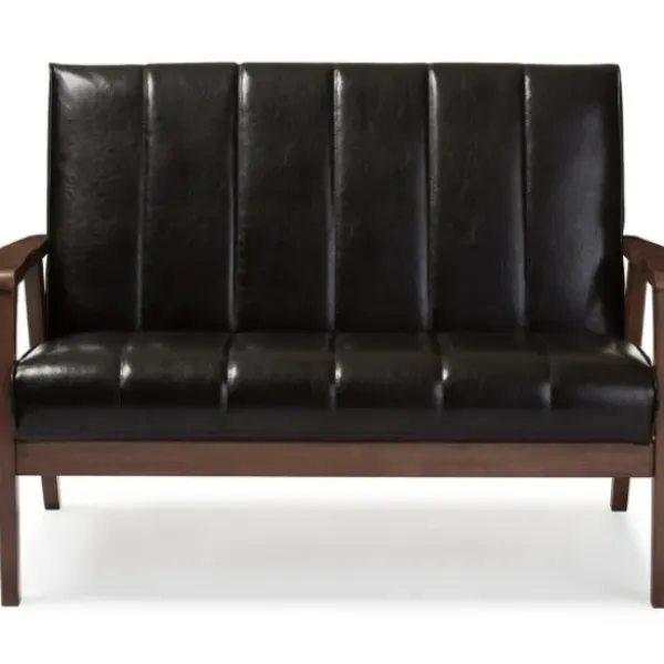 Sofas & Loveseats-Kirkland's Home Dark Faux Leather Channel Loveseat, 45 In. Brown