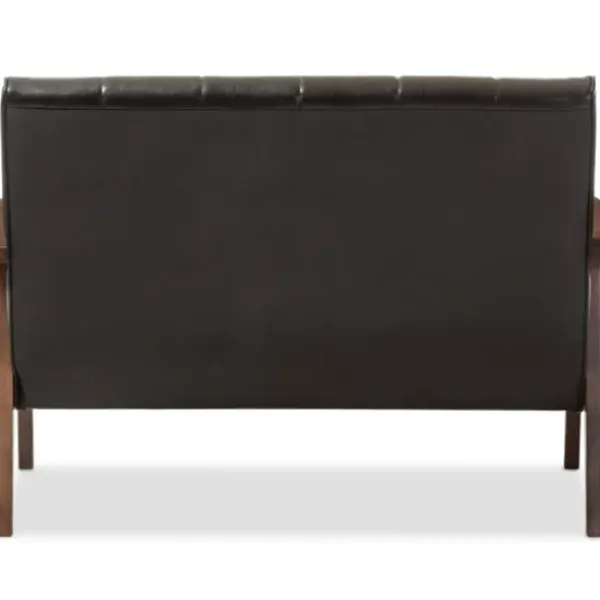 Sofas & Loveseats-Kirkland's Home Dark Faux Leather Channel Loveseat, 45 In. Brown