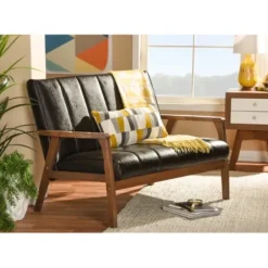 Sofas & Loveseats-Kirkland's Home Dark Faux Leather Channel Loveseat, 45 In. Brown