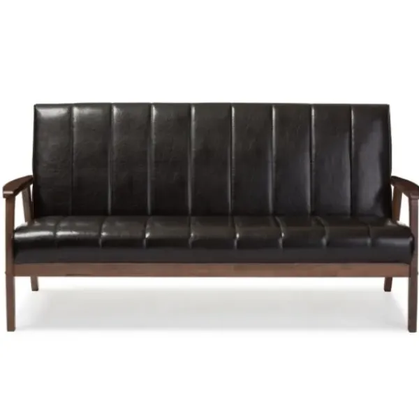 Sofas & Loveseats-Kirkland's Home Dark Faux Leather Channel Sofa, 63 In. Brown