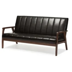 Sofas & Loveseats-Kirkland's Home Dark Faux Leather Channel Sofa, 63 In. Brown