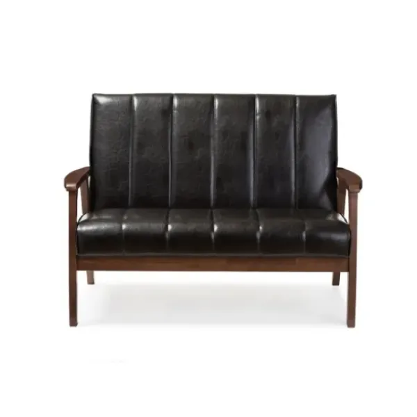 Sofas & Loveseats-Kirkland's Home Dark Faux Leather Channel Loveseat, 31 In. Brown