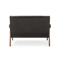 Sofas & Loveseats-Kirkland's Home Dark Faux Leather Channel Loveseat, 31 In. Brown