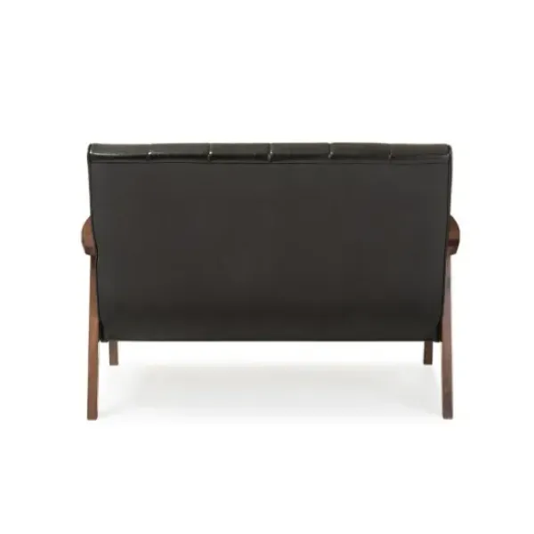 Sofas & Loveseats-Kirkland's Home Dark Faux Leather Channel Loveseat, 31 In. Brown