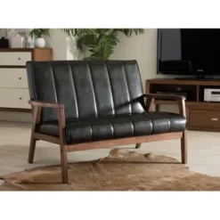 Sofas & Loveseats-Kirkland's Home Dark Faux Leather Channel Loveseat, 31 In. Brown